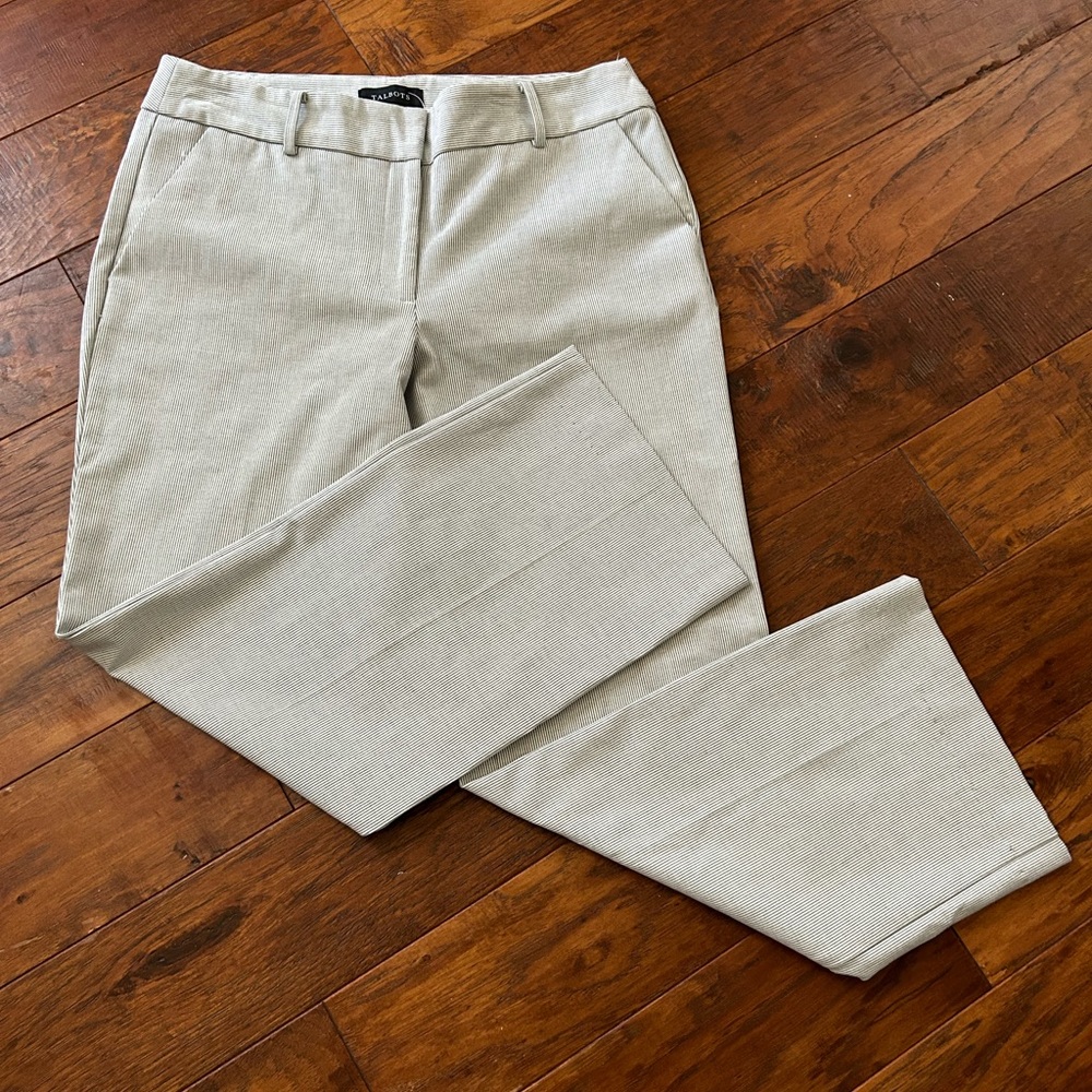 TALBOTS Newport Trousers Women’s Size 12 Gray & White Stripe JO1804 Cotton Blend